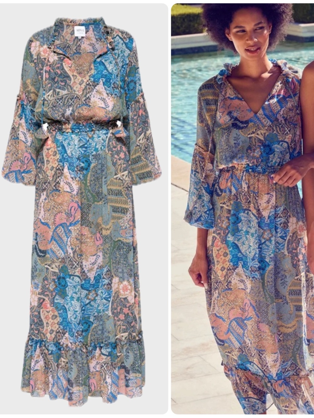 Misa Los Angeles Amata Patchwork Print Multi Paisley Maxi Dress NWT $395